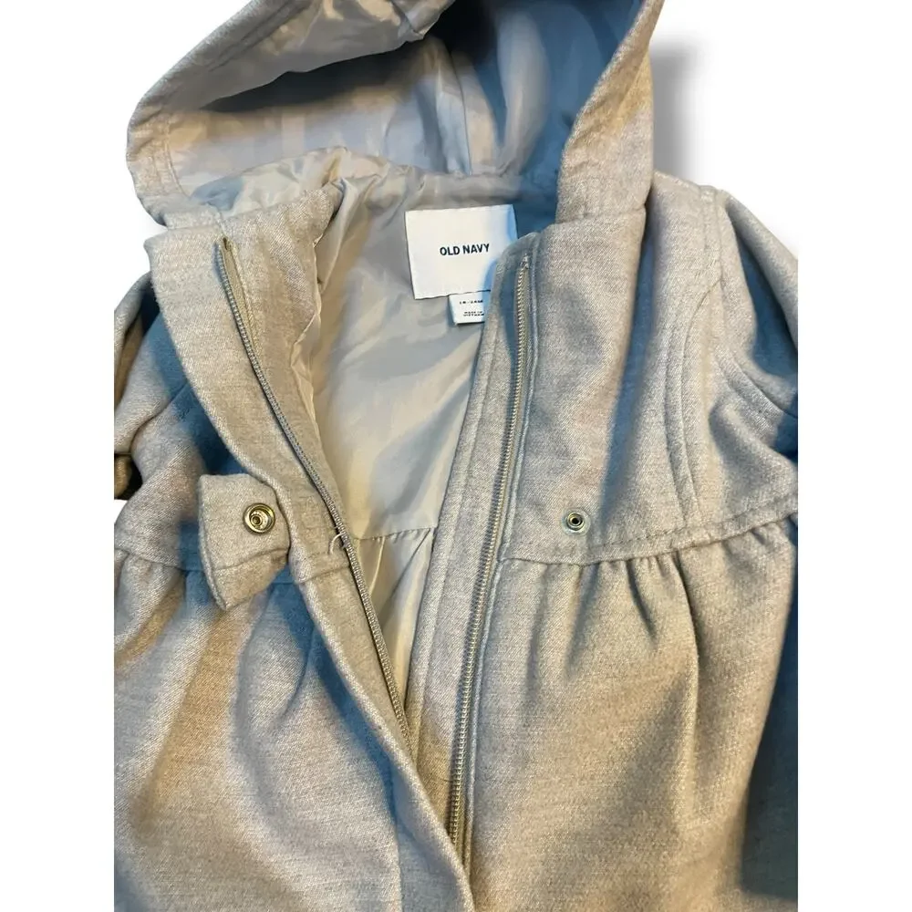 Old Navy Baby Girl Velour Coat Jacket 18-24 Months Gray Hooded Bow Photo Shoot